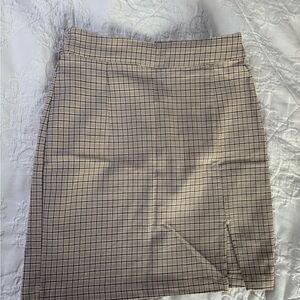 Garage Beige Checkered Pencil Skirt